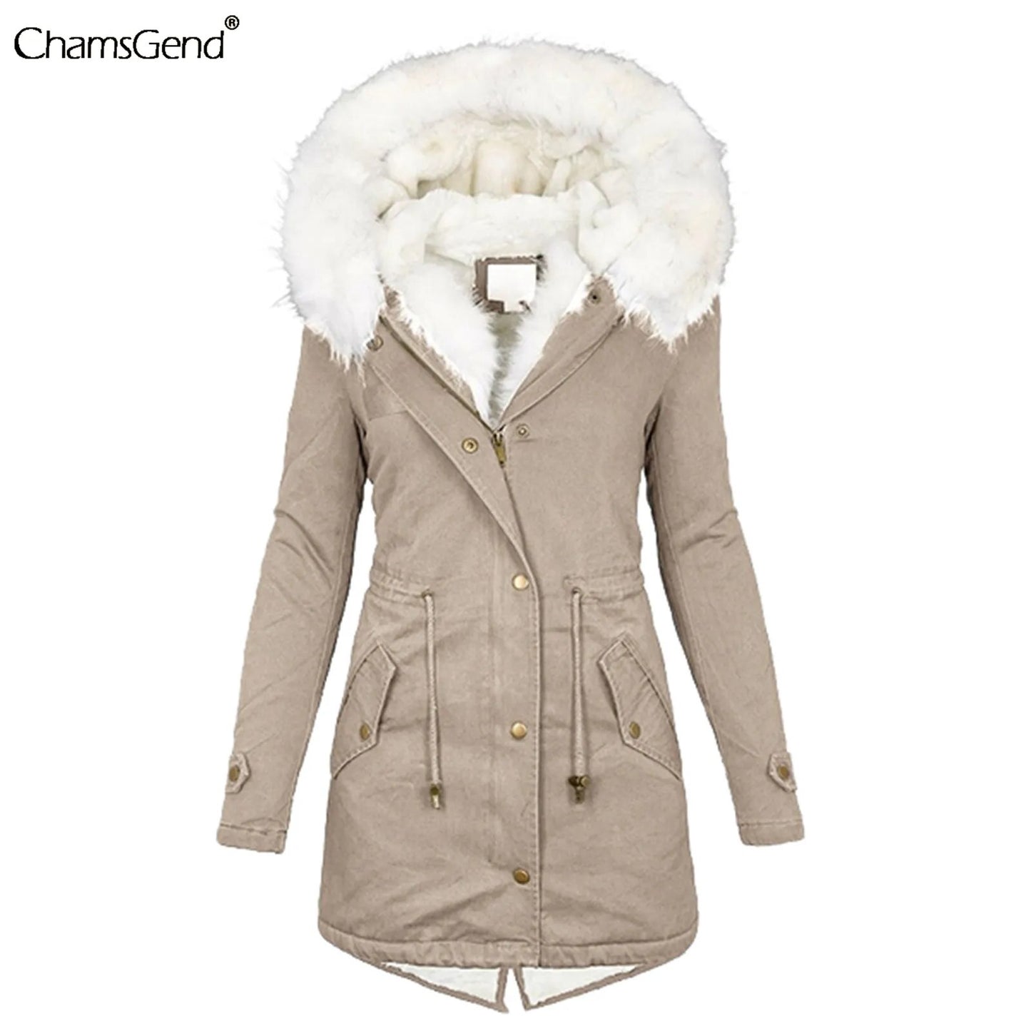 Cotton Padded Jacket Solid Color Women Solid Hood Fur Warm Winter Coat  Office Ladies Retro Causal Loose Parkas Outwear