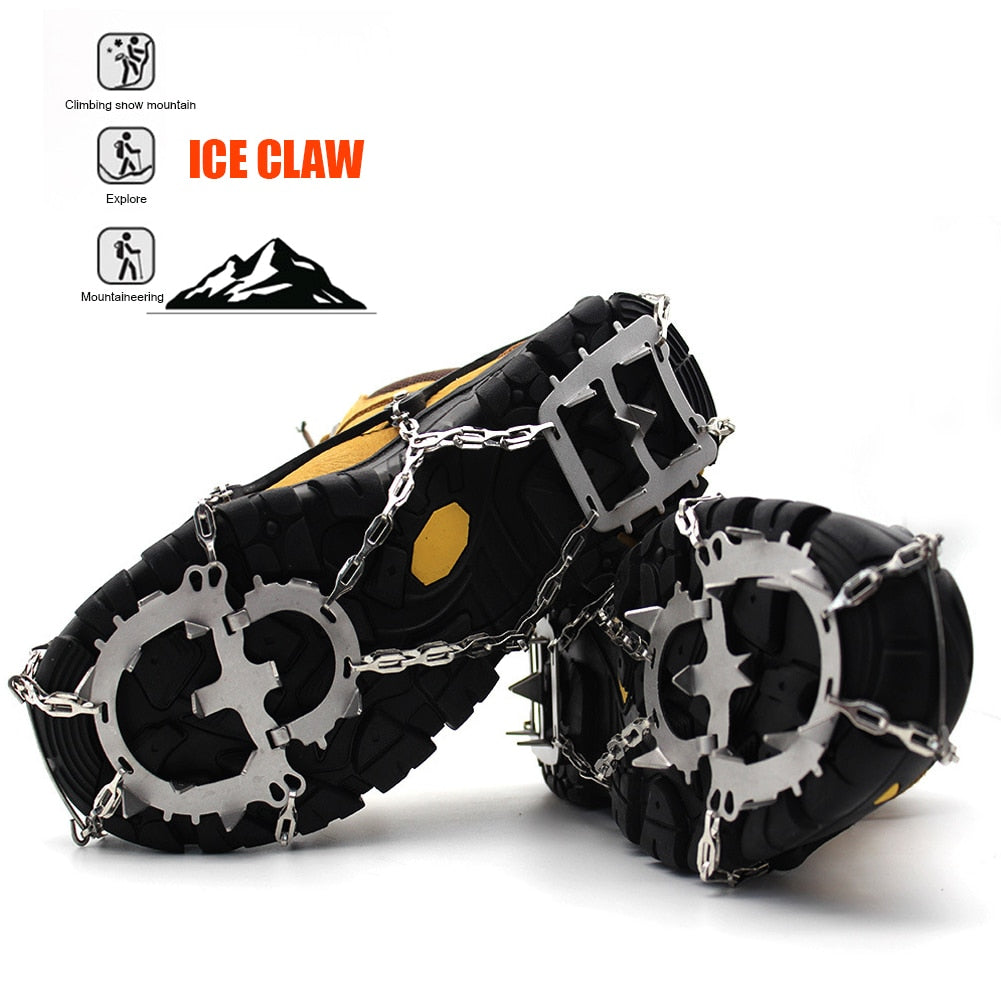 18 Teeth Crampons Anti Slip Outdoor Climbing Ice Claw Gripper Spikes Cleats Winter Climbing Camping Hiking Snowshoes Shoe