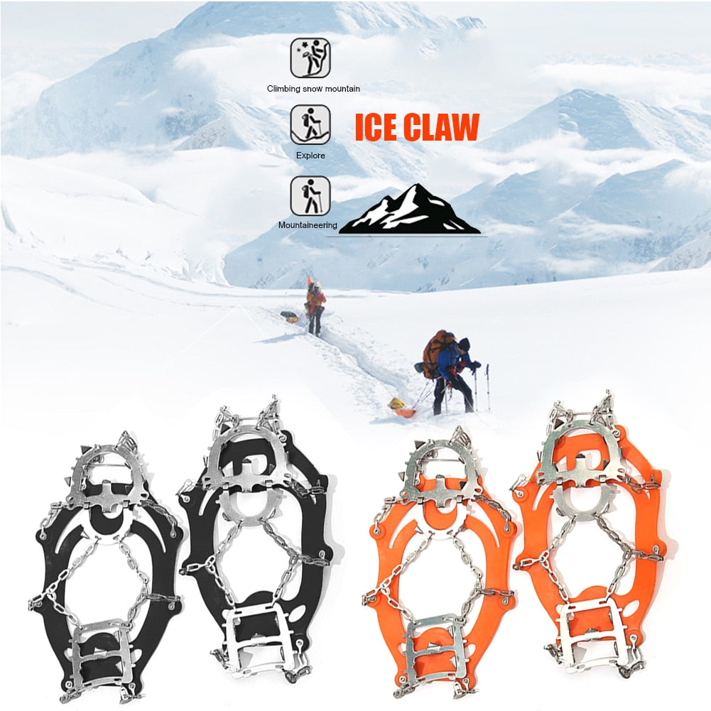 18 Teeth Crampons Anti Slip Outdoor Climbing Ice Claw Gripper Spikes Cleats Winter Climbing Camping Hiking Snowshoes Shoe