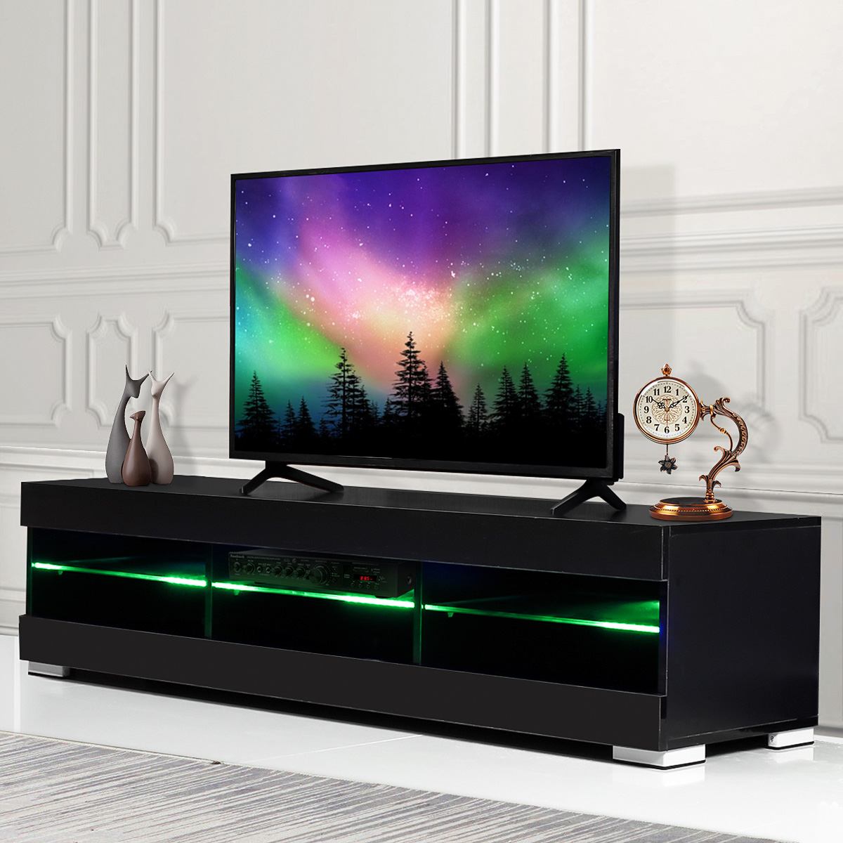 57 inch RGB LED TV Unit Cabinet Stands with 6 Open Drawers TV Bracket Table Home Living Room Furniture tv Stands high gloss