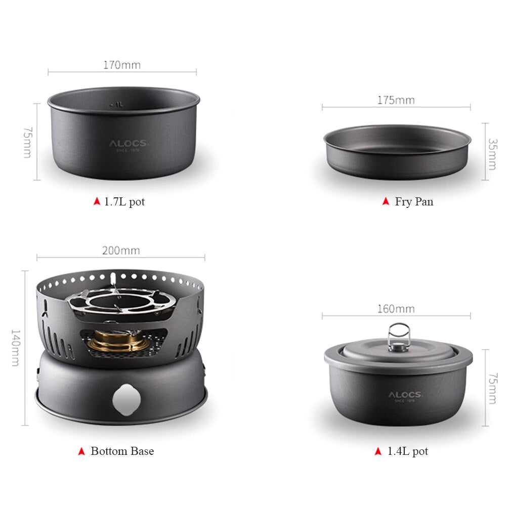 Tomshoo Stove Set Outdoor Camping Kitchenware Hiking Picnic Cooking Utensil Stove Pot Bowl Pan Alcohol Stove Camp Equipment