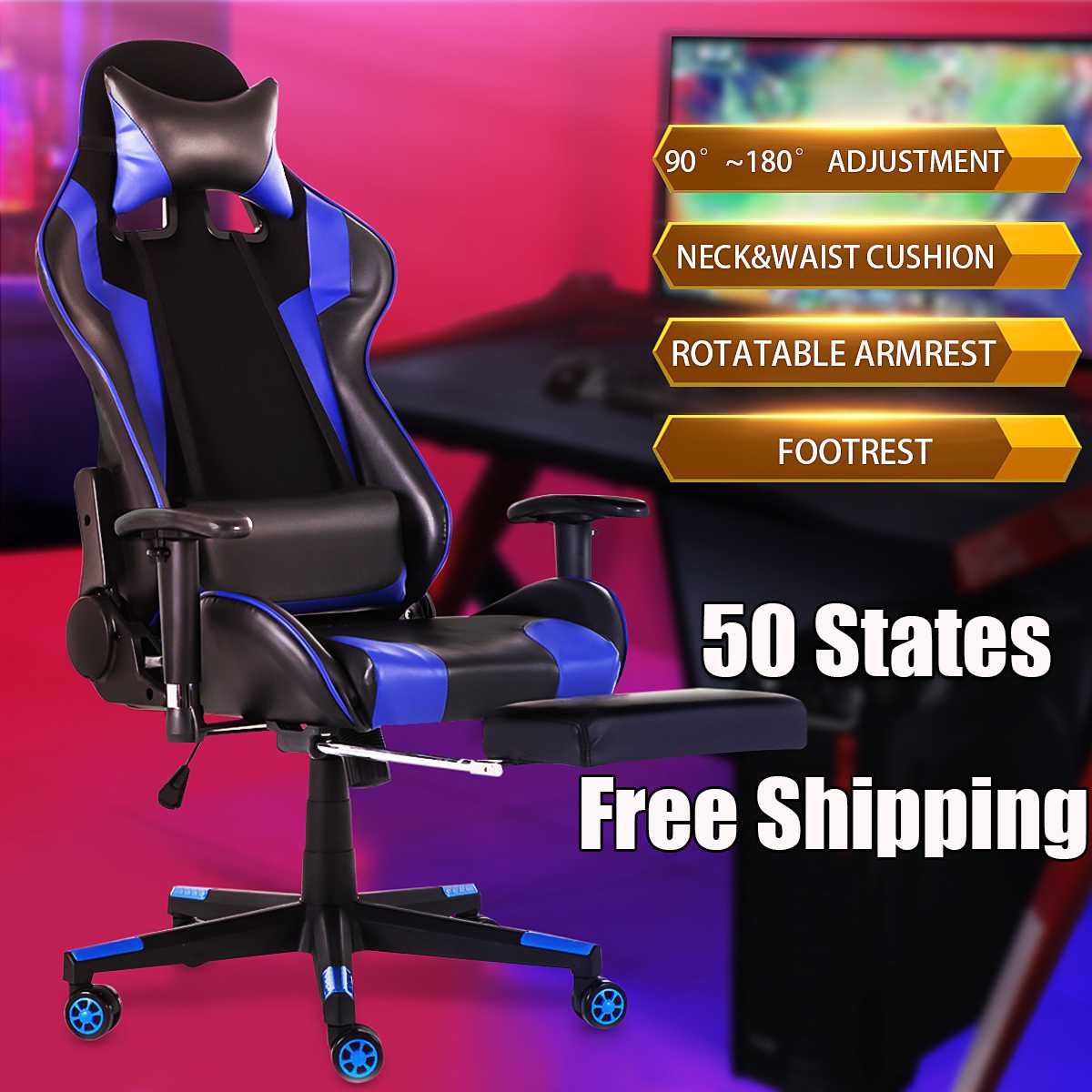 Computer Office Chair WCG Gaming Chair Home Internet Desk Chair with Footrest Swivel Lifting Lying Ergonomic Office Gamer Chair