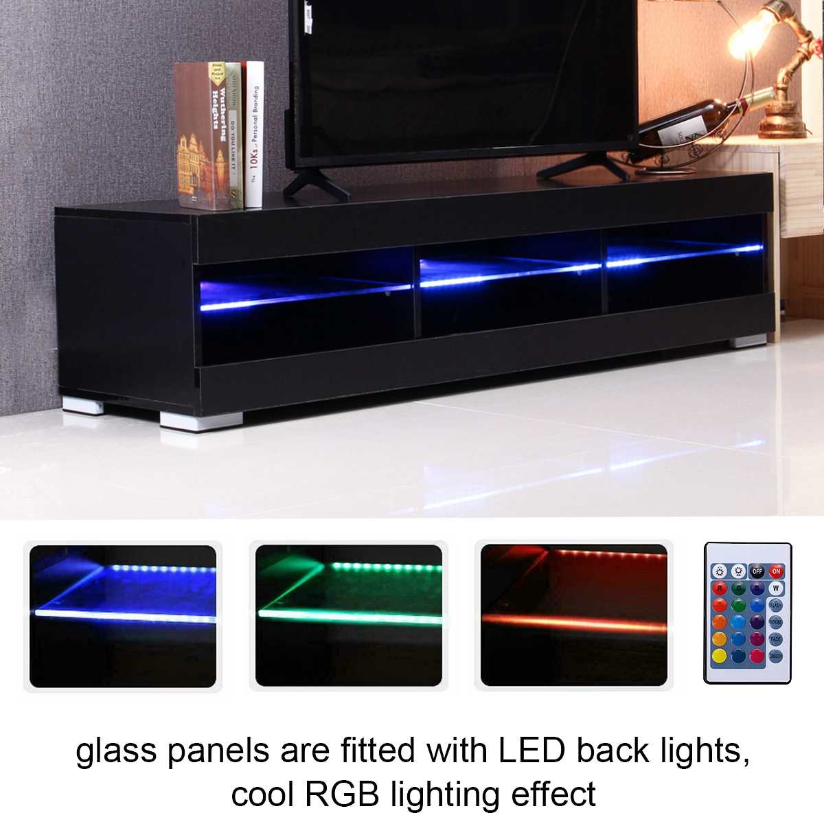 57 inch RGB LED TV Unit Cabinet Stands with 6 Open Drawers TV Bracket Table Home Living Room Furniture tv Stands high gloss