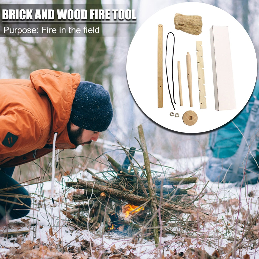 Bow Drill Friction Fire Starter Wood Make Fire Drilling Tool Kit for Outdoor Survival Camping Hiking Emergency Equipment