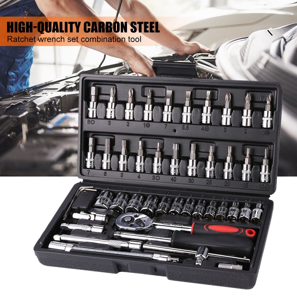 46pcs Socket Wrench Set Ratchet Spanner Multi-functional Car Repair Tool Professional Mechanical Workshop Tools Kit Motorcycle