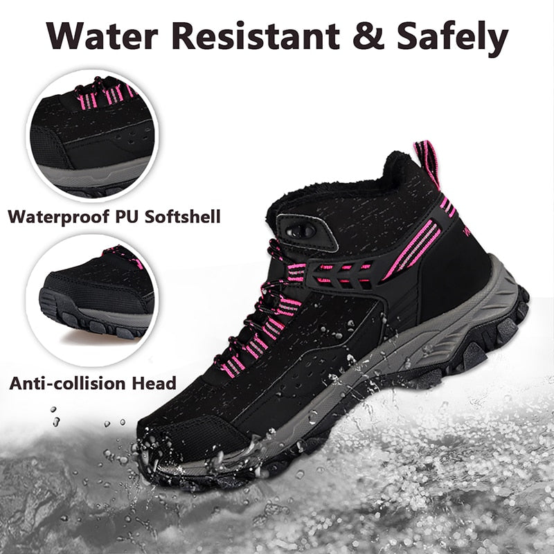 GRITION Women Hiking Shoes High Top Keep Warm Incresing Height Waterproof Boots Non Slip Outdoor Trekking Breathable