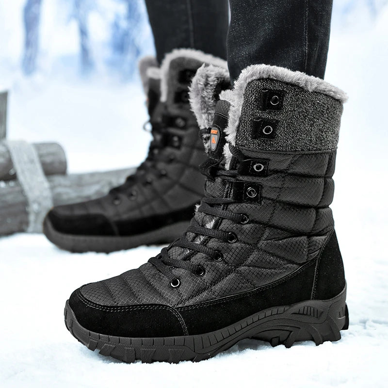 Men Winter Snow Boots Super Warm Men Hiking Boots High Quality Waterproof Leather High Top Big Size Men's Boots