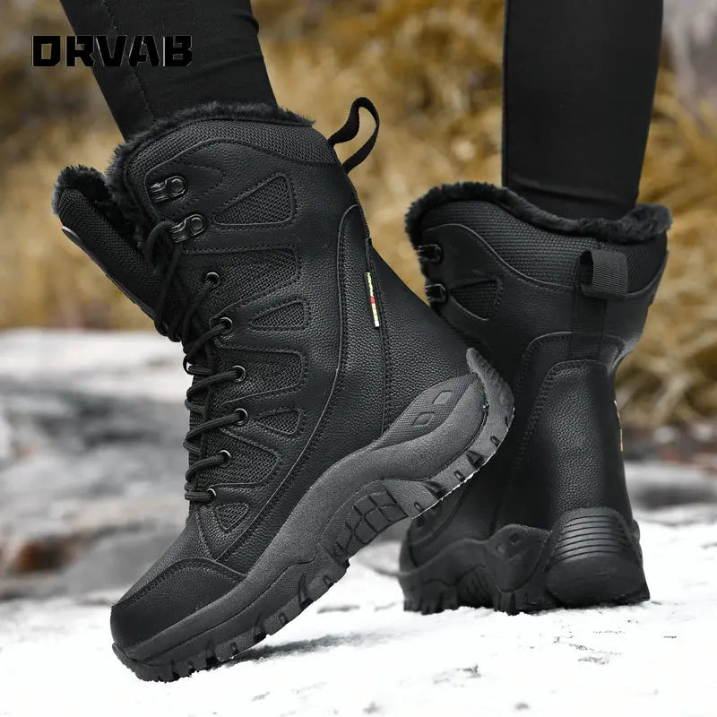 PLUS SIZE 36-46 Military Boots Leather Combat Boots for Men and Woman Fur Plush Winter Snow Boots