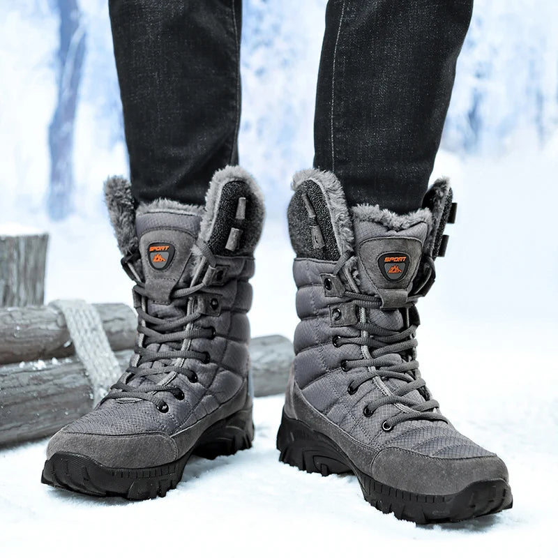 Men Winter Snow Boots Super Warm Men Hiking Boots High Quality Waterproof Leather High Top Big Size Men's Boots