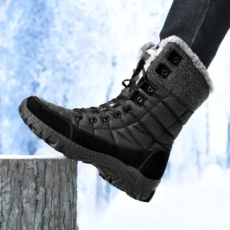 Men Winter Snow Boots Super Warm Men Hiking Boots High Quality Waterproof Leather High Top Big Size Men's Boots