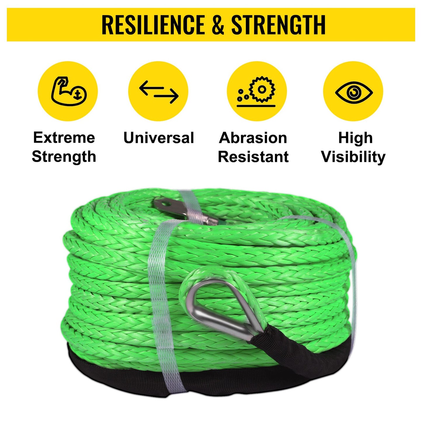 VEVOR Winch Rope Synthetic UHMWPE Fiber  Extension 100 FT/30m Length 12000LBS Capacity With Protective Sleeve for Electric Winch