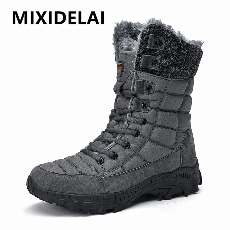 Men Winter Snow Boots Super Warm Men Hiking Boots High Quality Waterproof Leather High Top Big Size Men's Boots