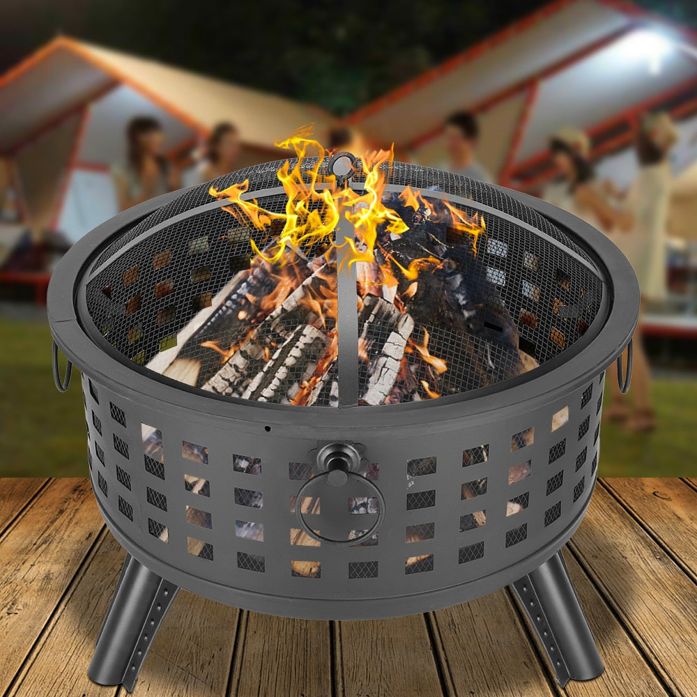 26 Outdoor Brazier Fireplace Fire Pit Burner for Camping Hiking Round Fire Bowl Portable Wood Burning Patio Firepit