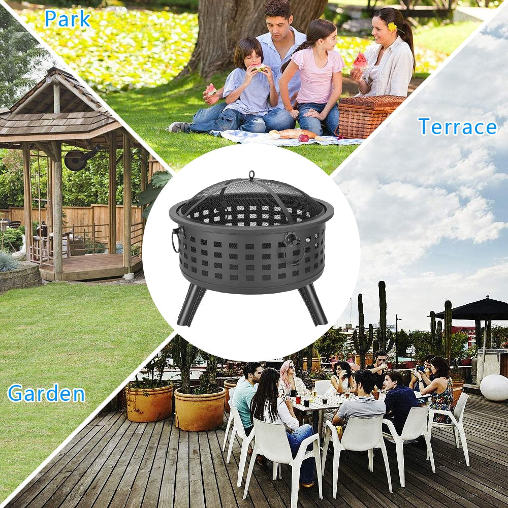 26 Outdoor Brazier Fireplace Fire Pit Burner for Camping Hiking Round Fire Bowl Portable Wood Burning Patio Firepit