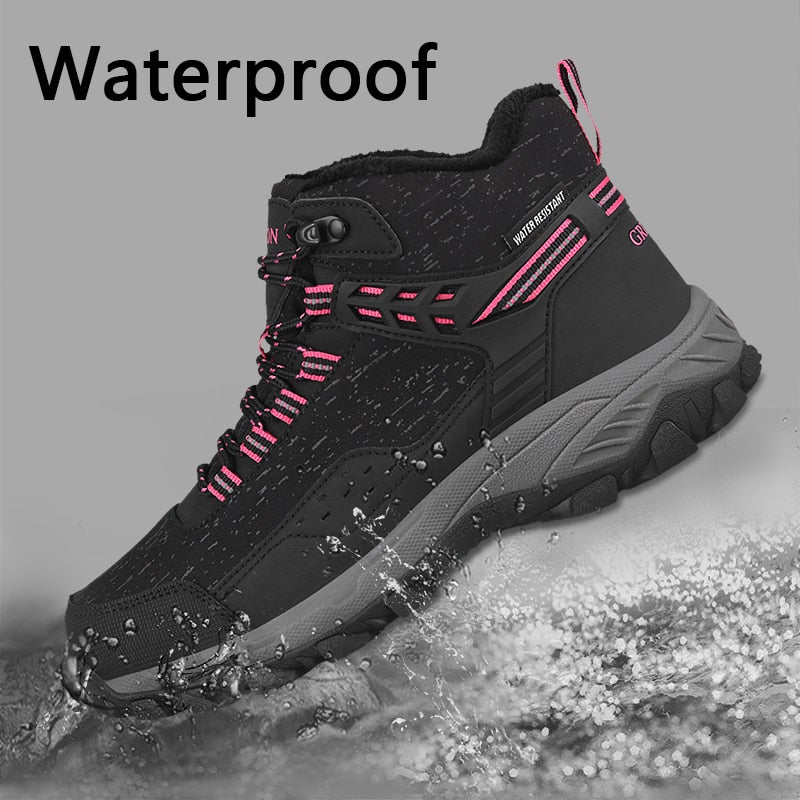 GRITION Women Hiking Shoes High Top Keep Warm Incresing Height Waterproof Boots Non Slip Outdoor Trekking Breathable