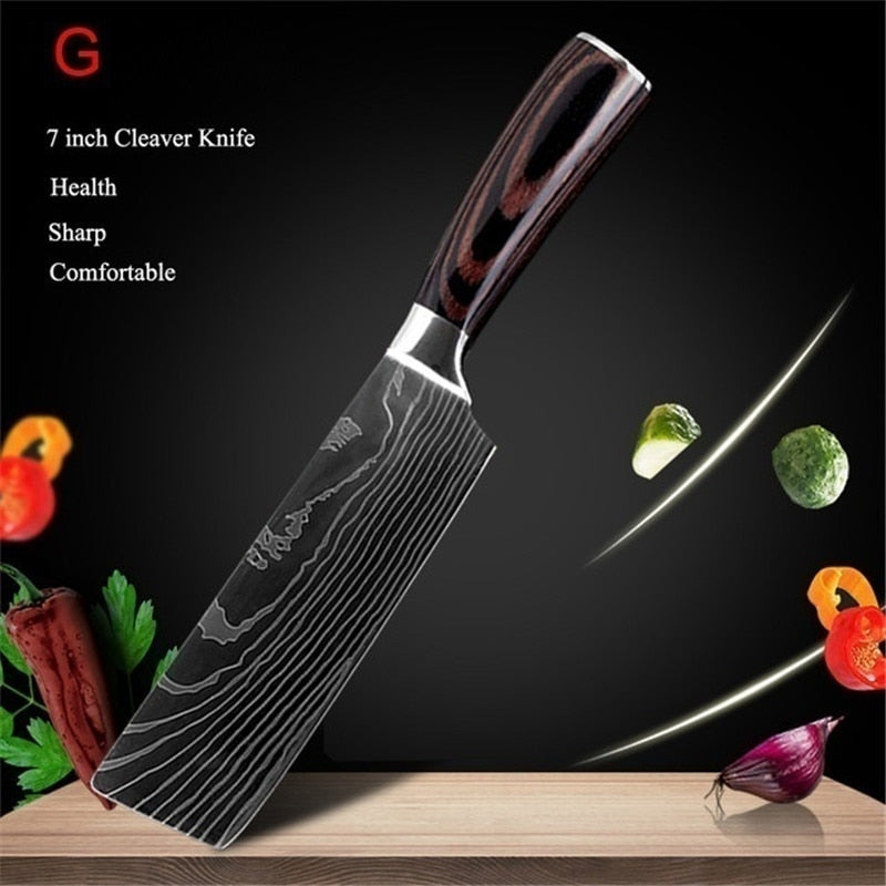 Kitchen knives Set Professional Chef Knives Japanese 7CR17 440C High Carbon Stainless Steel Imitation Damascus Pattern Knife Set