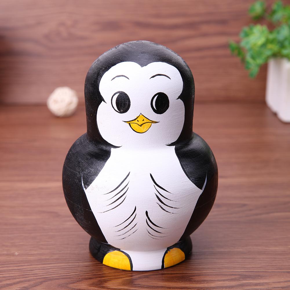 10pcs/Set Penguin Pattern Russian Matryoshka Doll Basswood Creative Wood Toy Gift Hand Paint Crafts Home Decor wholesale