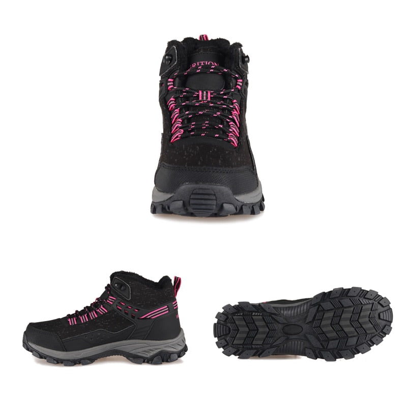 GRITION Women Hiking Shoes High Top Keep Warm Incresing Height Waterproof Boots Non Slip Outdoor Trekking Breathable