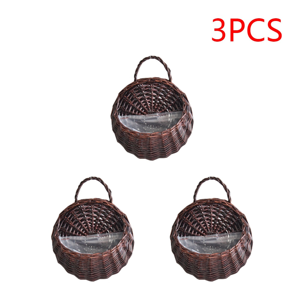 1-4PCS Hanging Planter Wall Mounted Handmade Wicker Flower Pot Hanging Woven Rattan Flower Plant Basket Balcony Garden Decor