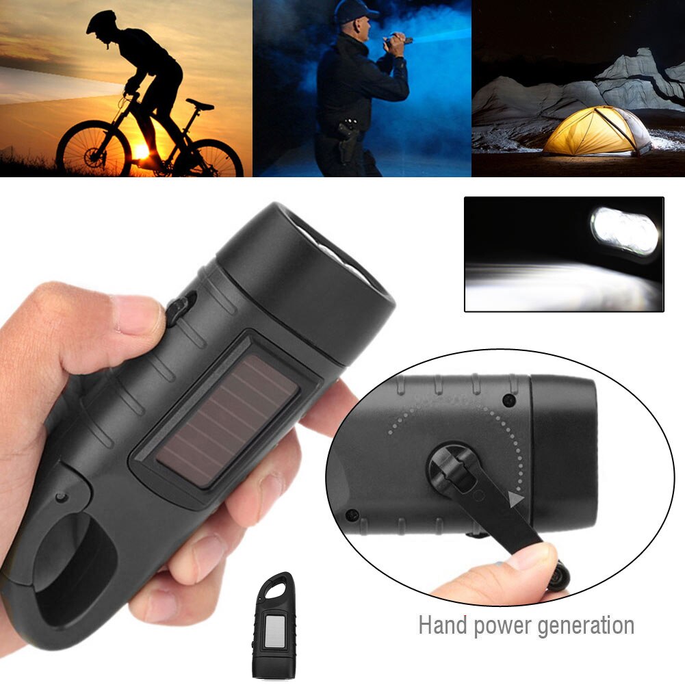 ZK30 Solar Powered Hand Crank LED Flashlight Rechargeable Survival Gear Self Powered Charging Torch Dynamo for Fishing Hiking