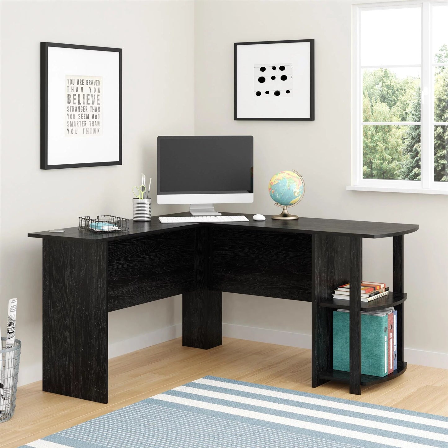 Ameriwood Home Dominic L Desk with Bookshelves New Computer Desk Student Bedroom Table