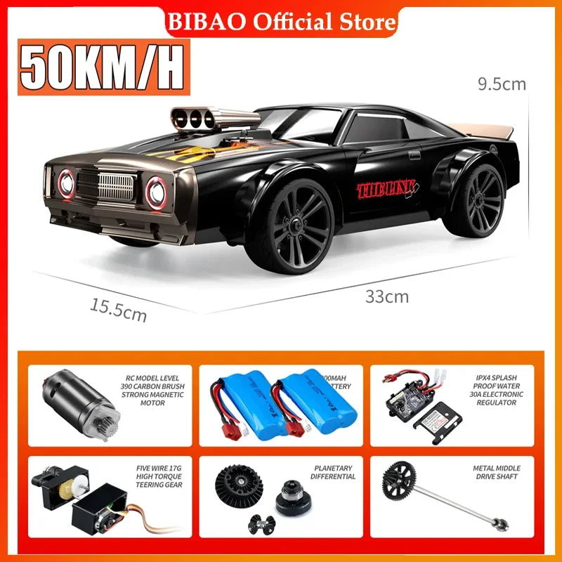 16303 1:16 50KM/H RC Car 4WD with LED Remote Control Muscle Cars High Speed Drift Racing Vehicle for Kids Can't Put It Down Toys