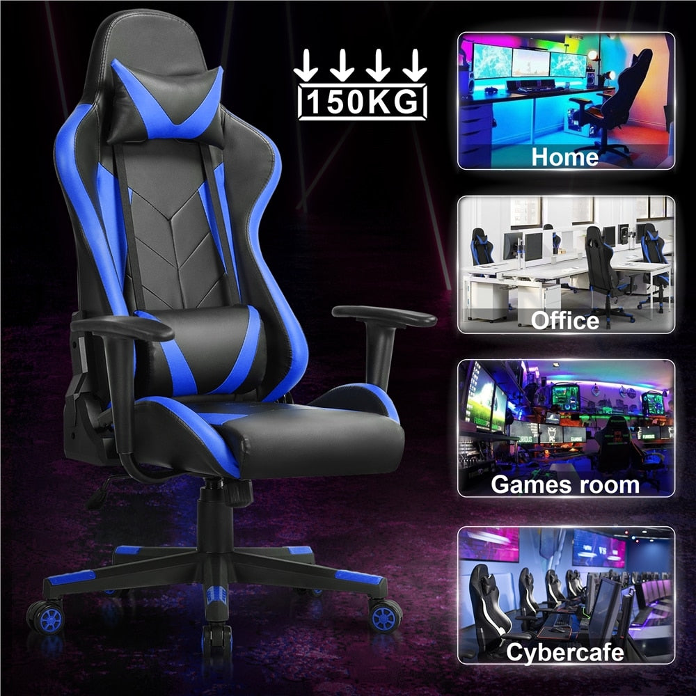 Executive Adjustable High Back Faux Leather Swivel Gaming Chair, Black/Dark Blue