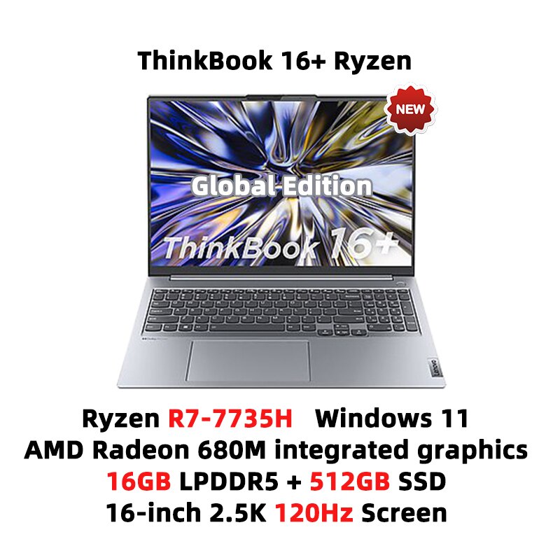 New Lenovo ThinkBook 16+ Laptop Ryzen R7 7735H AMD 16GB/32GB RAM 512G/1T/2TB SSD 16-Inch 2.5K 120Hz Screen Slim Notebook PC