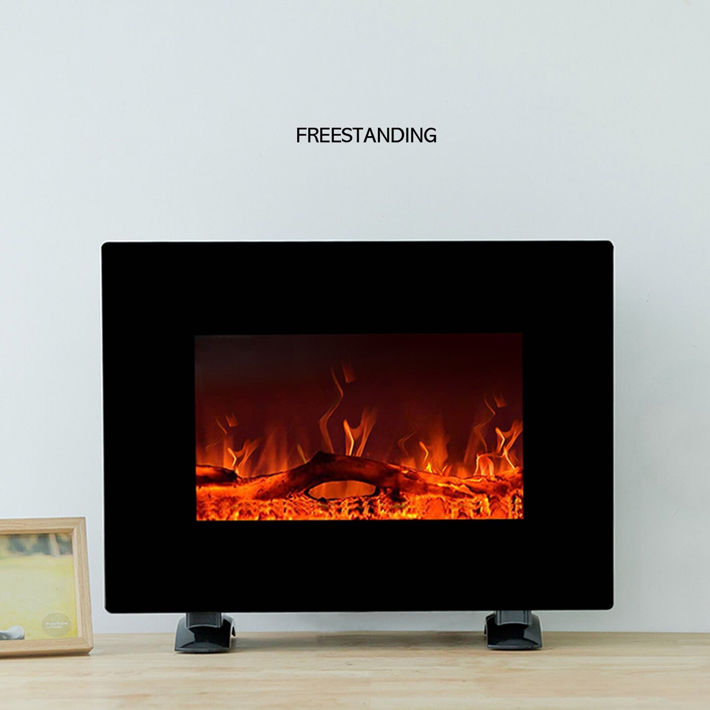 22 Inch Wide Electric Fireplace, Wall Mounted or Freestanding Portable Room Heater with Remote and Thermostat