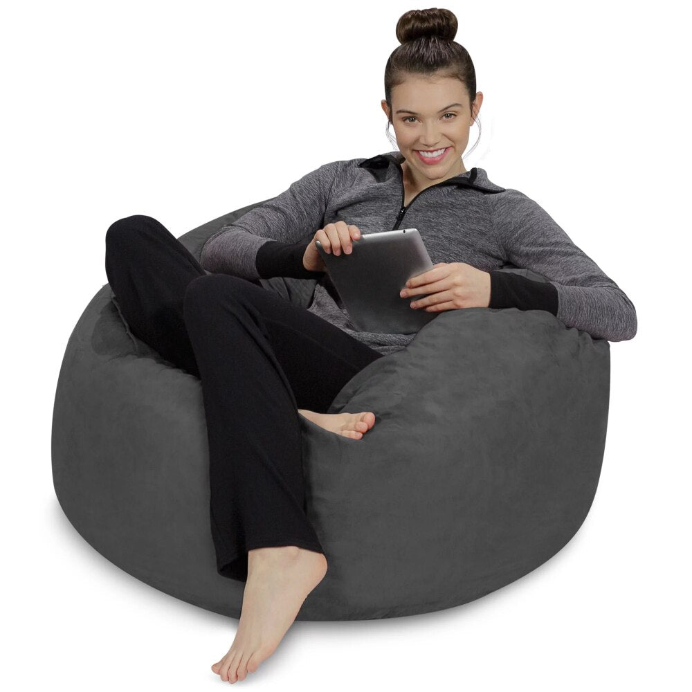 Bean Bag Chair, Memory Foam Lounger with Microsuede Cover, Kids, 3 ft, Charcoal