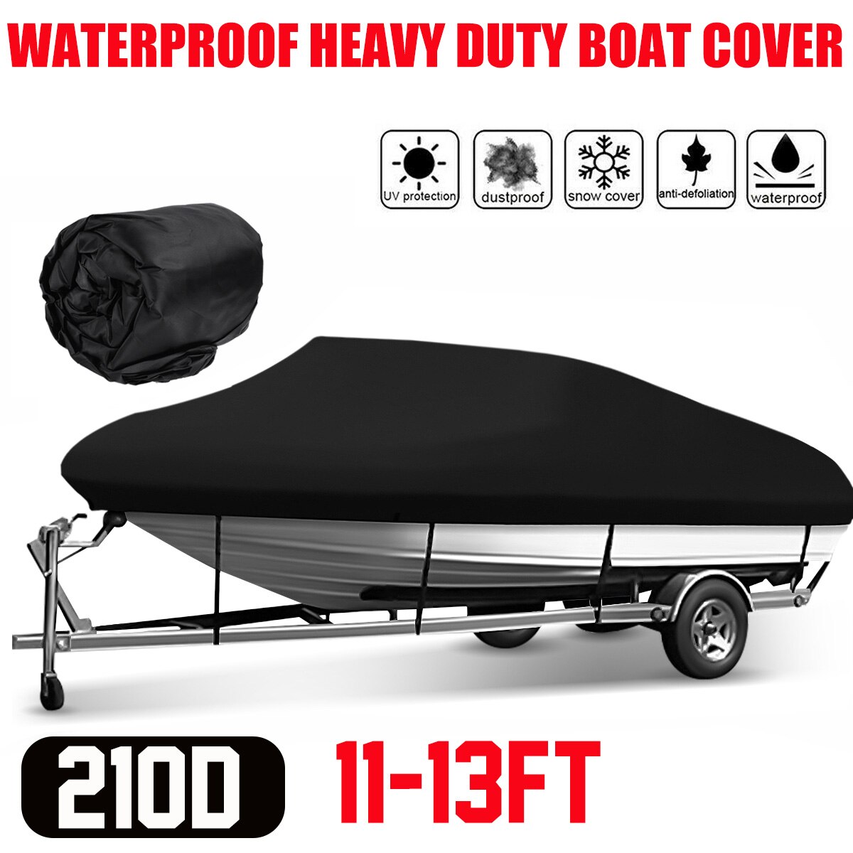 11- 22FT Yacht Boat Cover Boat Cover Anti-UV Waterproof Heavy Duty 210D Marine Trailerable Canvas Boat Accessories