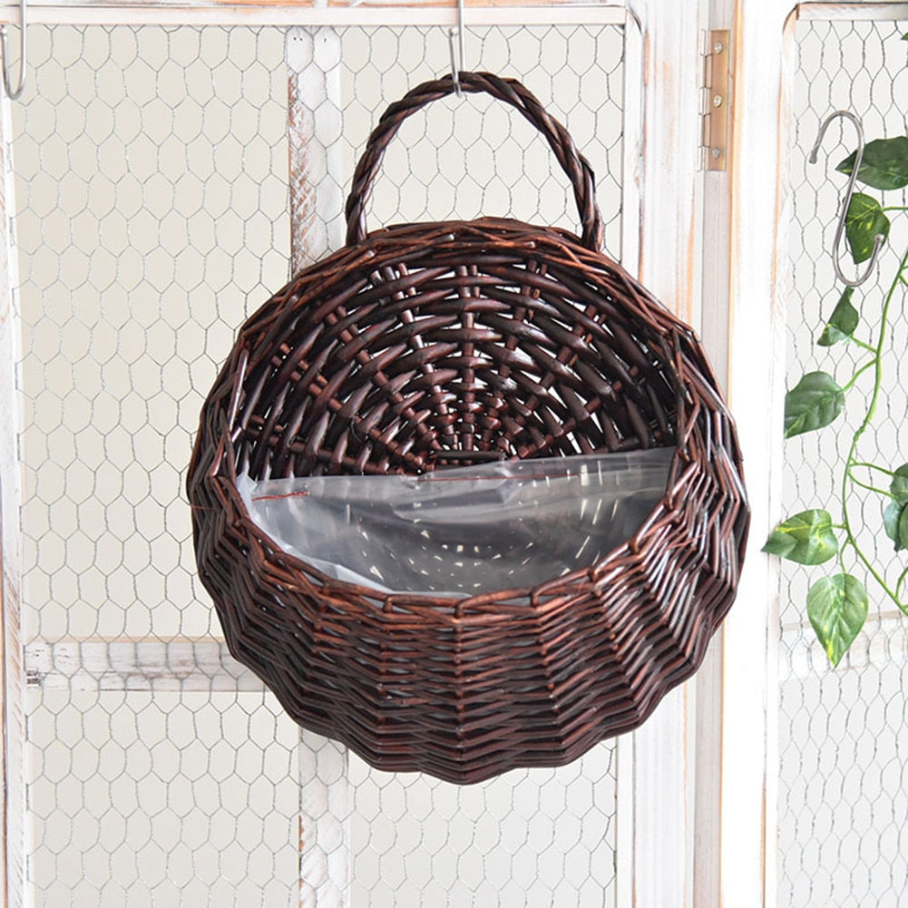 1-4PCS Hanging Planter Wall Mounted Handmade Wicker Flower Pot Hanging Woven Rattan Flower Plant Basket Balcony Garden Decor