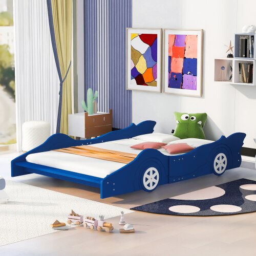 [Flash Sale]Full/Twin Size Race Car-Shaped Platform Bed with Wheels Red/Blue/Black[US-Stock]