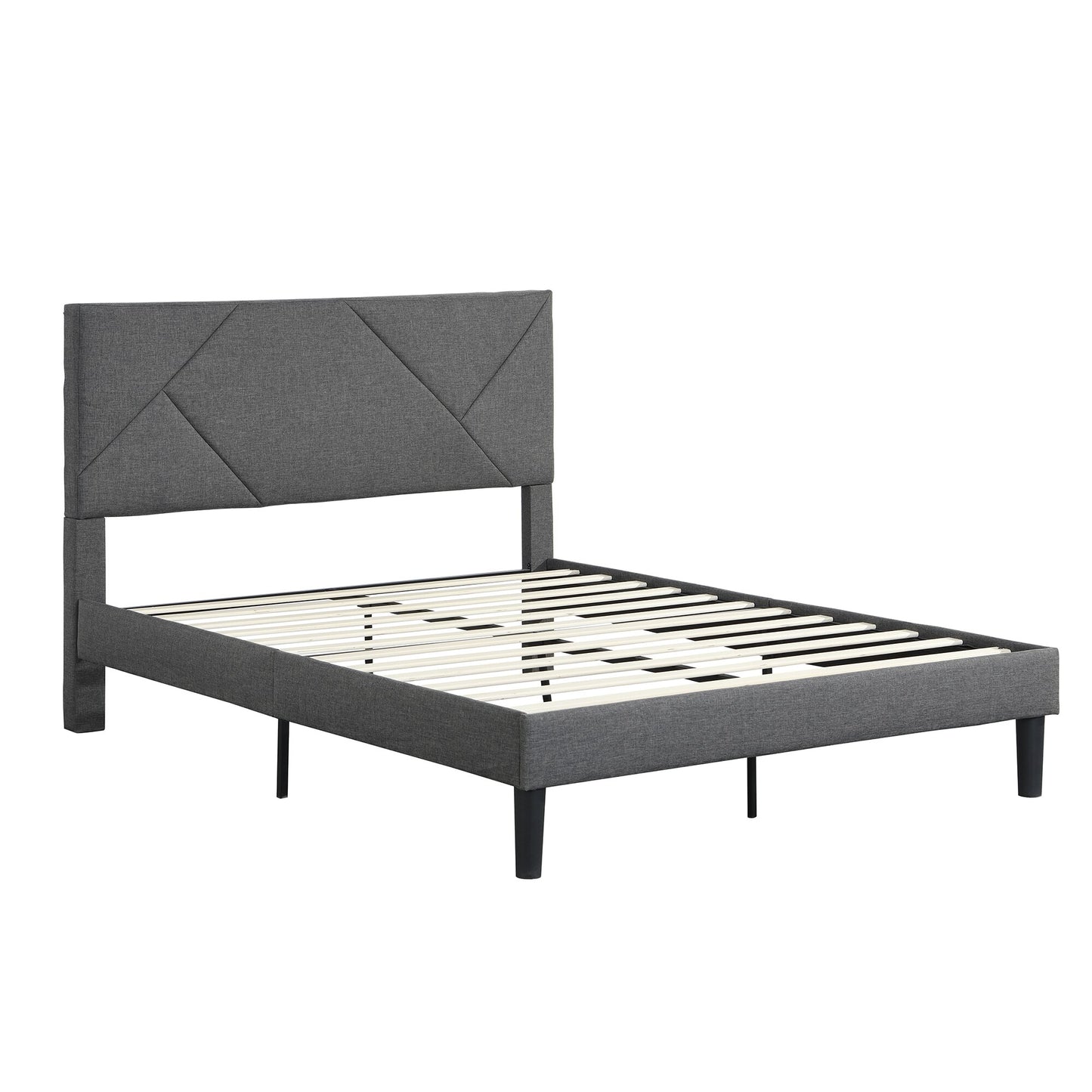 Full Size Upholstered Platform Bed Frame with Headboard Strong Wood Slat Support Mattress Foundation Easy Assembly Gray