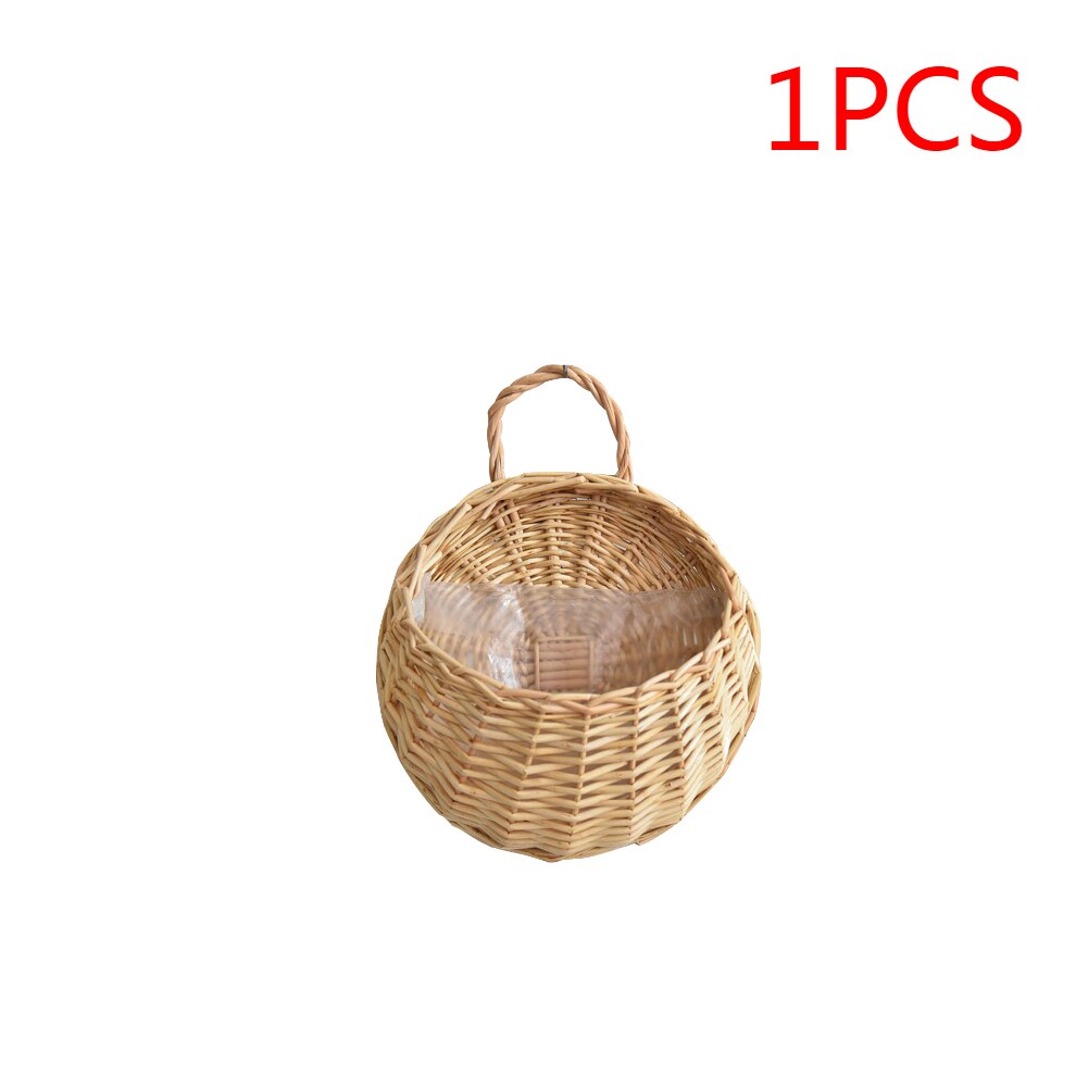 1-4PCS Hanging Planter Wall Mounted Handmade Wicker Flower Pot Hanging Woven Rattan Flower Plant Basket Balcony Garden Decor