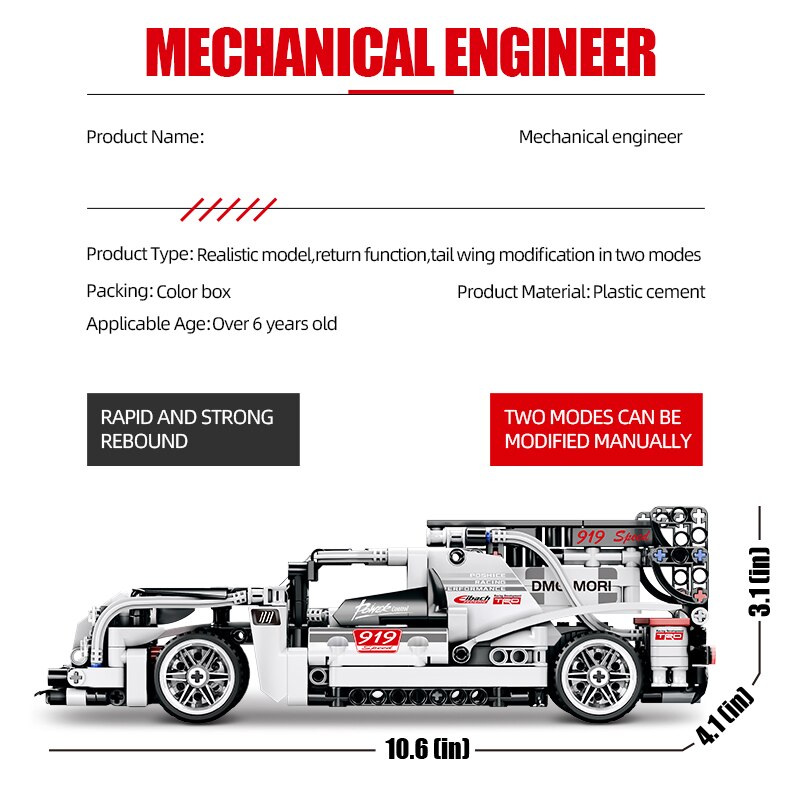 Building Blocks 2023 Racing Car 919 Racing Static 504pcs Model Boy Assembled Toy Mold King Willpower Collection Architectura