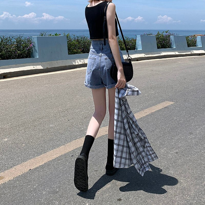 Vintage Casual Elegant Fashion Sexy Wide Leg High Waist Summer Womens Jean Denim Shorts