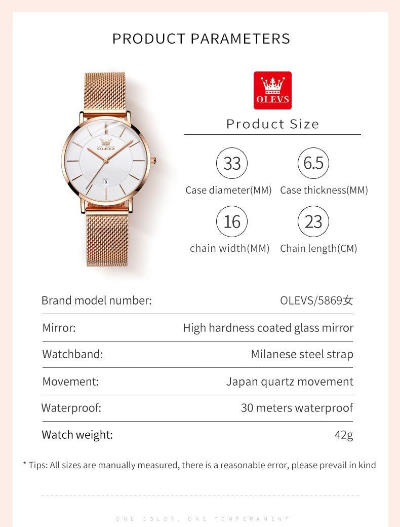 OLEVS Womens Watches Waterproof Stainless Steel Mesh Belt Ladies Watch Quartz Ultrathin Wristwatch Fashion Quartz Ladies Watch