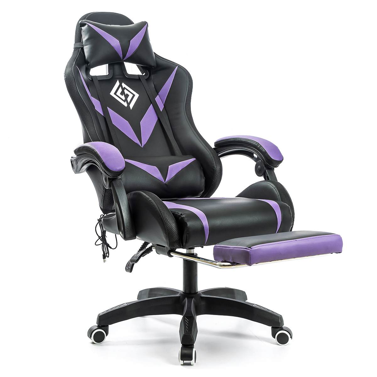 RGB Light Gaming Chair Office Chair Gamer Computer Chair Ergonomic Swivel Chair 2 Point Massage 135° Reclining with Footrest