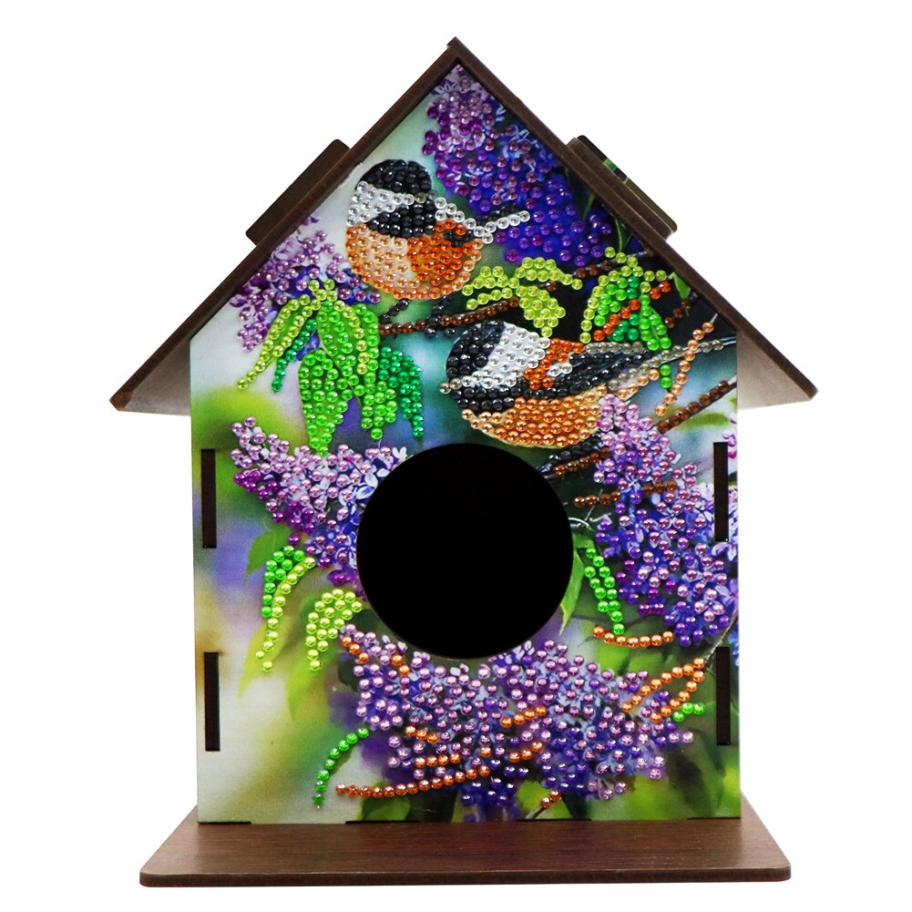 DIY Diamond Painting Hanging Bird House Wooden Bird Nest Hut Parrot Cage Shelter for Garden Decoration Diamond Embroidery