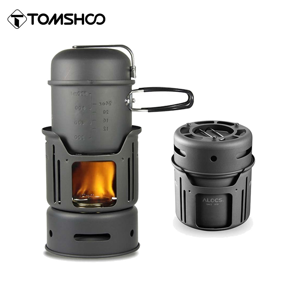 Tomshoo Stove Set Outdoor Camping Kitchenware Hiking Picnic Cooking Utensil Stove Pot Bowl Pan Alcohol Stove Camp Equipment