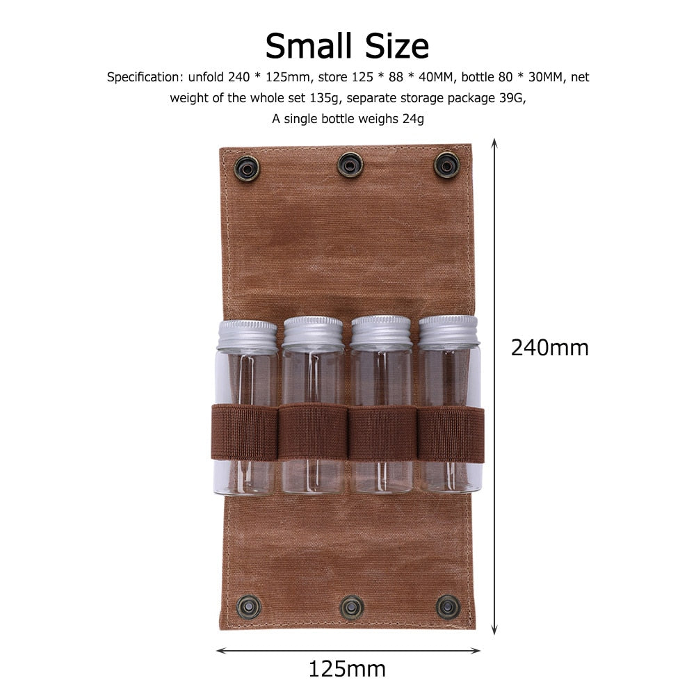 Outdoor Camping Spice Bottle Bags Set Portable Camping Picnic Seasoning Bottles Storage Bag Condiment Jar Cruet Holder Canvas