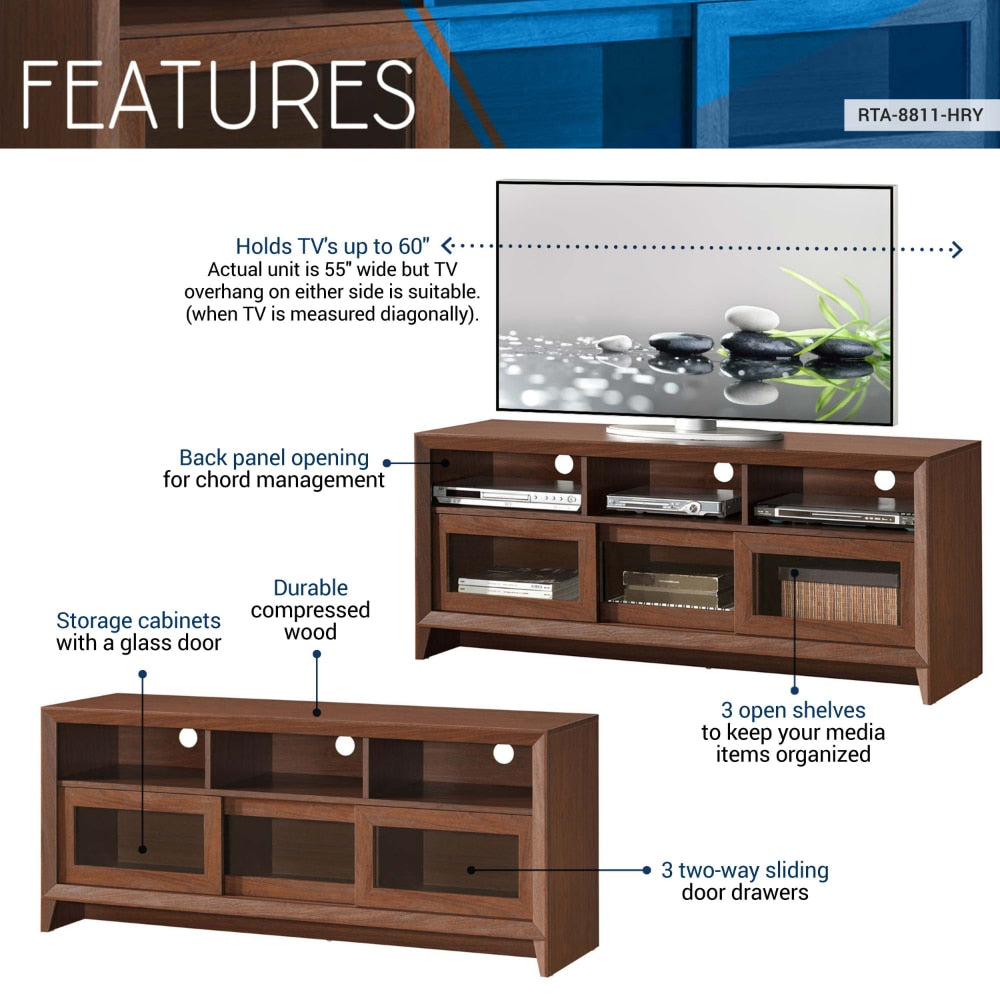 Modern TV Stand with Storage for TVs Up To 60 Cabinet Living Room Furniture  ,Understated Luxury  with Lockers， Hickory,