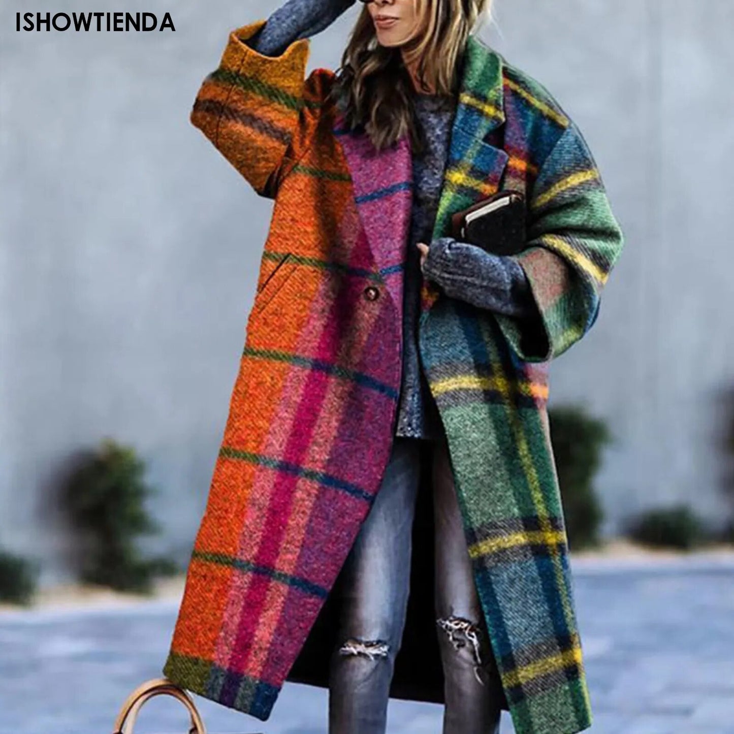 New 2023 Autumn Winter Women Warm Jackets French Style Long Coats Cardigan Overcoats Women Elegant Chic Plaid Clothing Coats