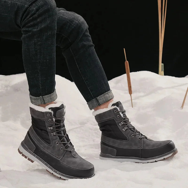 Men Boots 2023 Winter Shoes for Men Warm Snow Boots Mid-calf Men Thick Plush Leather Men Fashion Boots