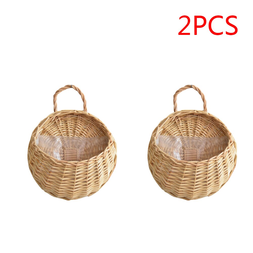 1-4PCS Hanging Planter Wall Mounted Handmade Wicker Flower Pot Hanging Woven Rattan Flower Plant Basket Balcony Garden Decor