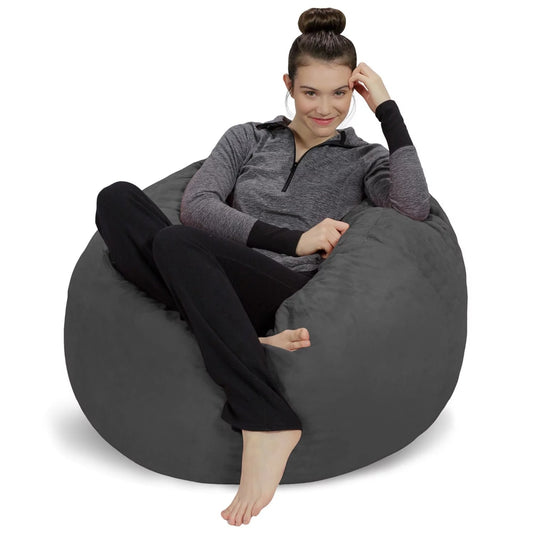 Bean Bag Chair, Memory Foam Lounger with Microsuede Cover, Kids, 3 ft, Charcoal