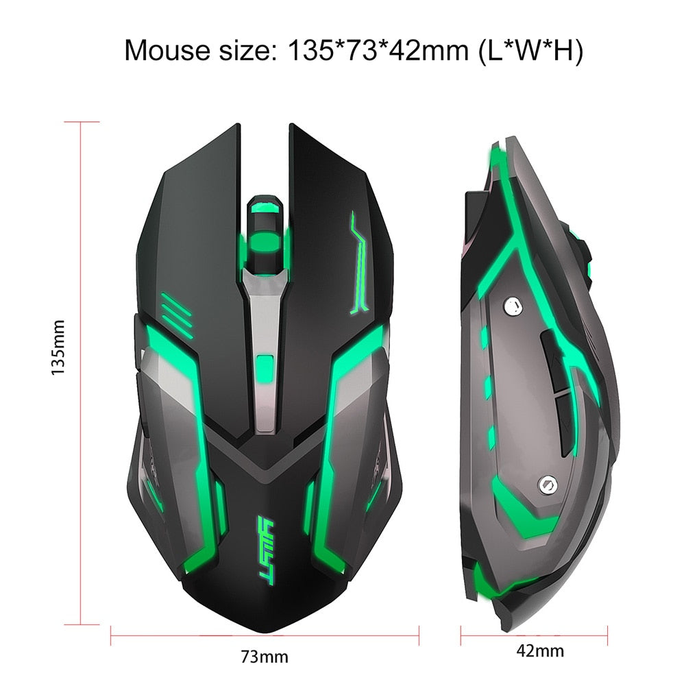 Wireless 2.4GHz Gaming Mouse 2400 DPI Optical LED Backlit USB Rechargeable Silent Mice 6 Buttons Design For PC Laptop