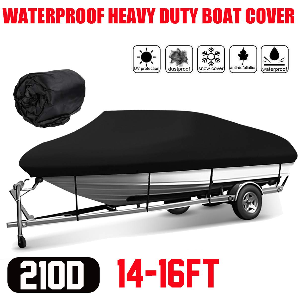 11- 22FT Yacht Boat Cover Boat Cover Anti-UV Waterproof Heavy Duty 210D Marine Trailerable Canvas Boat Accessories