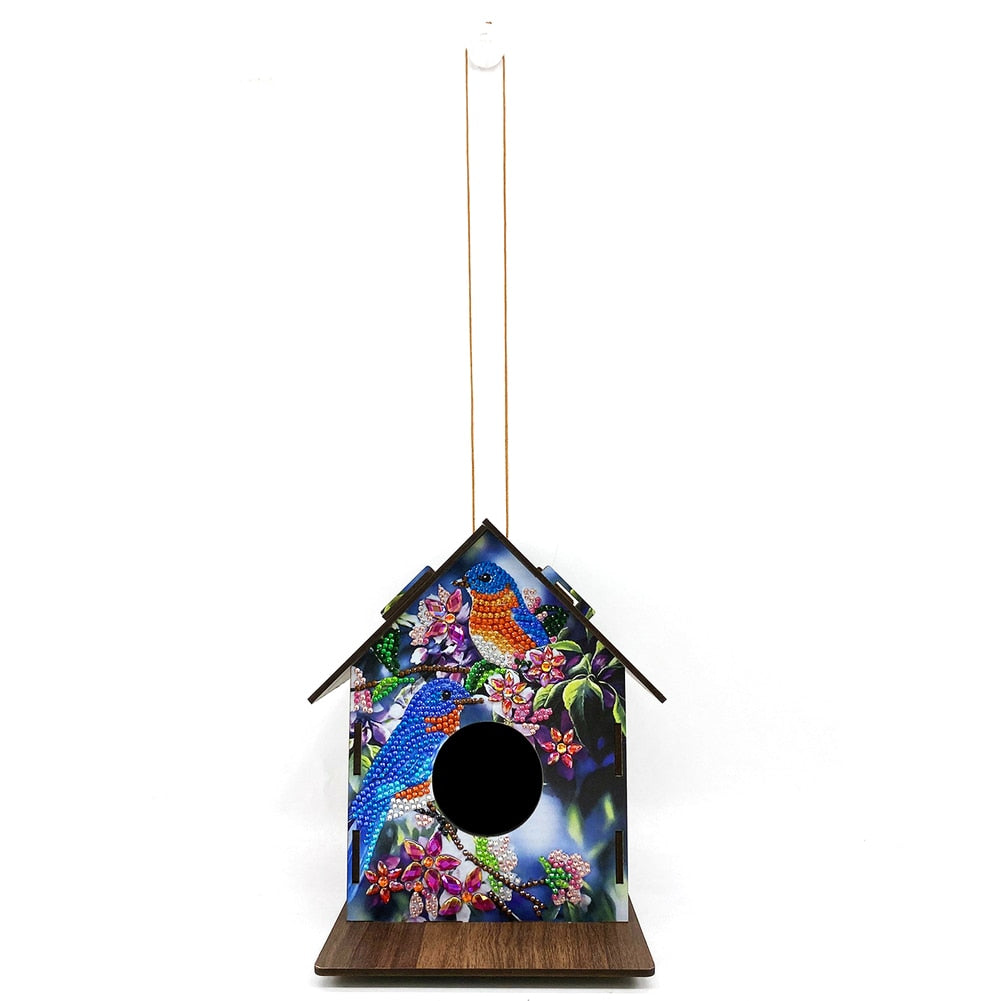 DIY Diamond Painting Hanging Bird House Wooden Bird Nest Hut Parrot Cage Shelter for Garden Decoration Diamond Embroidery